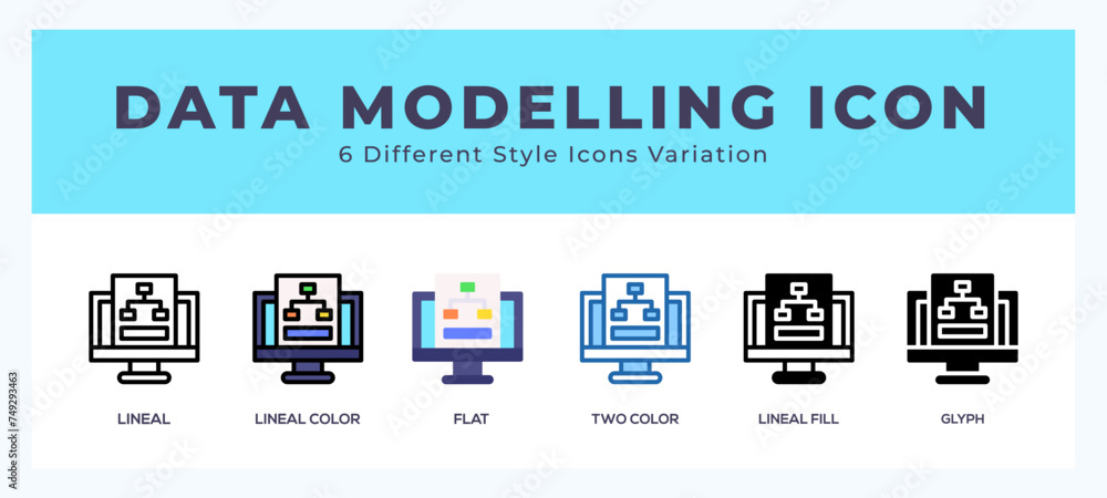 Poster data modelling icons set of simple vector illustration.