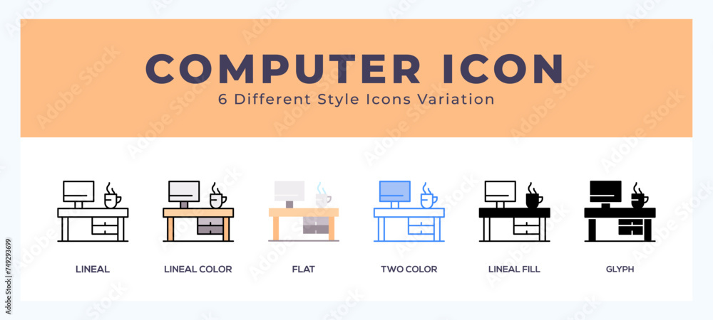 Poster computer set of icons. vector illustration with different styles.