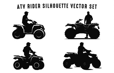 Pilot riding Atv vector black silhouette Set, Atv riders silhouettes Bundle 