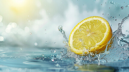 The lemon falls into the water