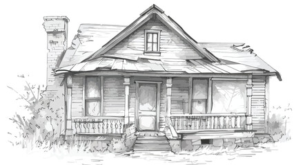 Pastel and liner old house sketch for design white b