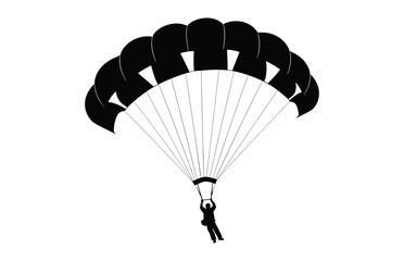 Ski parachute gliding silhouette, Paragliding Parachute black vector isolated on a white background
