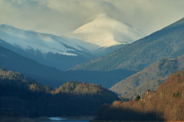 Winter panoramic view over the Carpathians mountains