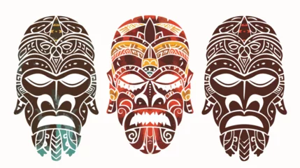 Rolgordijnen Schedel Polynesian tattoo styled masks. Vector illustration.