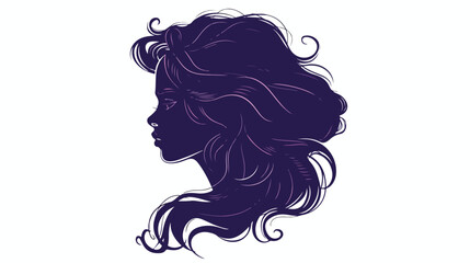 Silhouette of the head of a cute lady. Girl shows ha