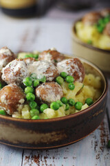 Swedish meatballs with mashed potato side dish - typical dish of Swedish cuisine