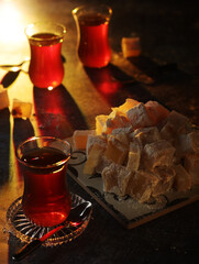 Traditional Turkish lokum with tea	