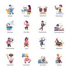 Trendy Flat Icons Depicting Music Party 

