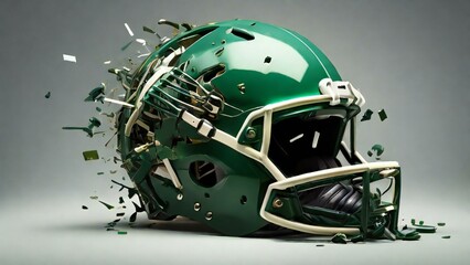 American football green helmet on gray background