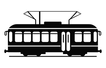 Tram Silhouette vector isolated on a white background, Cable Tram vehicle black silhouette