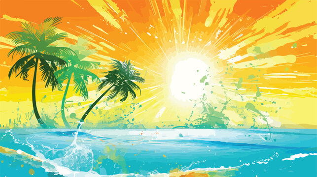 Summer background tropical sunsplash with palm tree