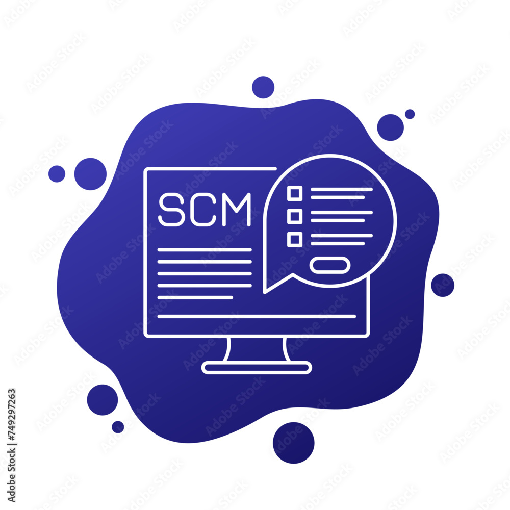 Poster scm software icon, supply chain management line vector