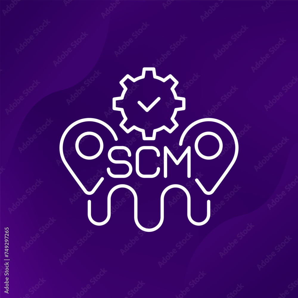 Poster SCM line icon, Supply chain management vector