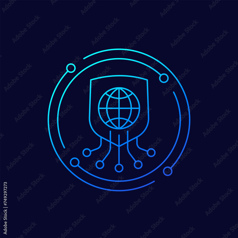 Poster secure network icon, online security linear design
