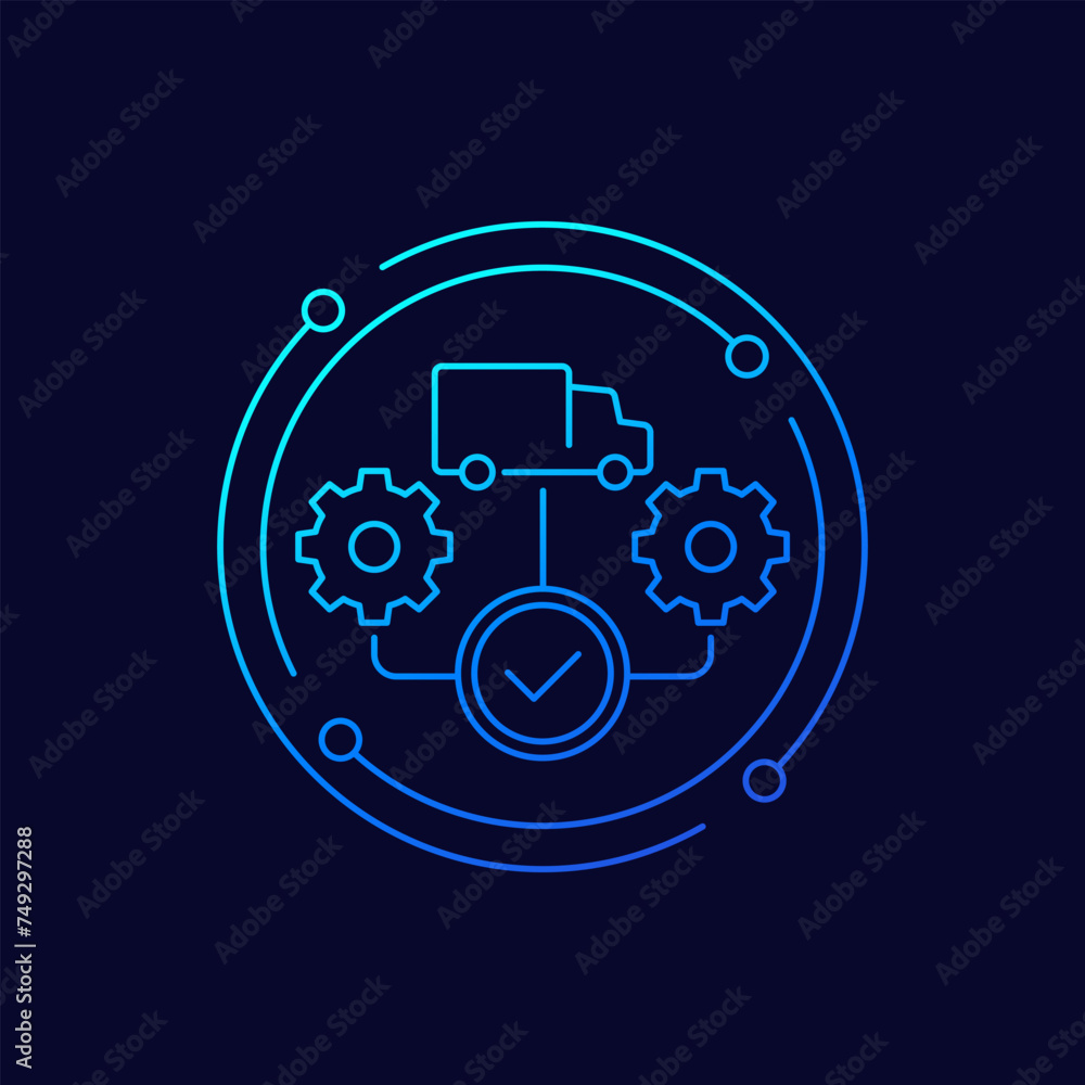 Poster scm, supply chain management icon in linear design