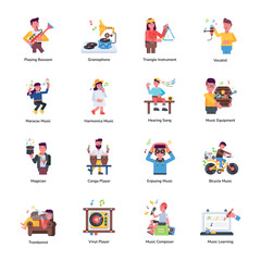 Set of Professional Musicians and Instruments Flat Icons

