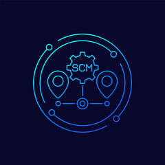 Fototapeta premium SCM icon in linear design, Supply chain management