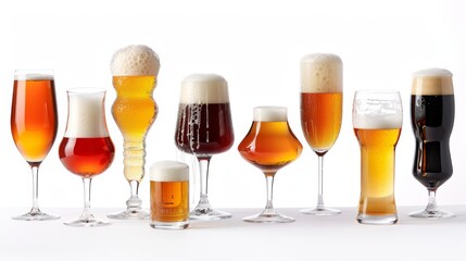 Variety of Beer Glasses with Different Ales and Lagers - obrazy, fototapety, plakaty