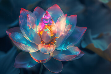 Transparent Blossom Lotus Flower with colorful light