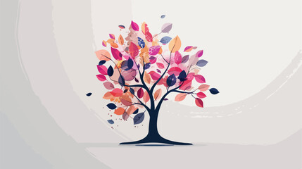 Vector illustration with cute tree with bright abstr