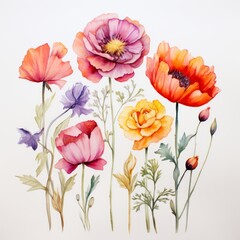 Fototapeta na wymiar Watercolor Flowers Design
