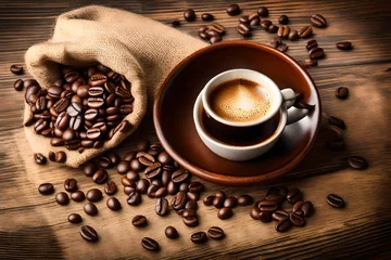 Keuken spatwand met foto coffee beans and cup © Mishal