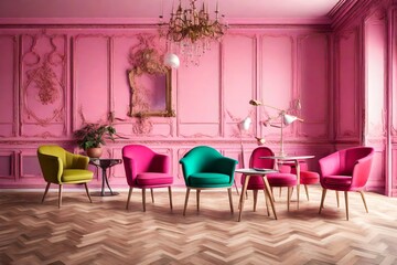 Fototapeta na wymiar pink interior of a restaurant