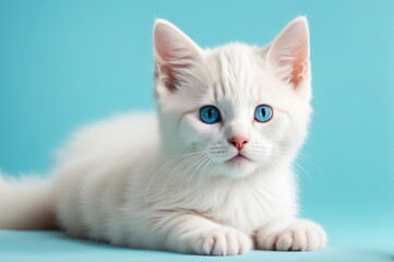 Obraz premium White Kitten with Blue Eyes on a Pastel Background