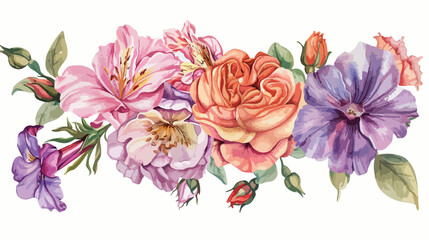 Watercolor bouquet with flowers. Rose. Peony. Petuni