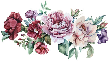 Watercolor bouquet with flowers. Rose. Peony. Petuni