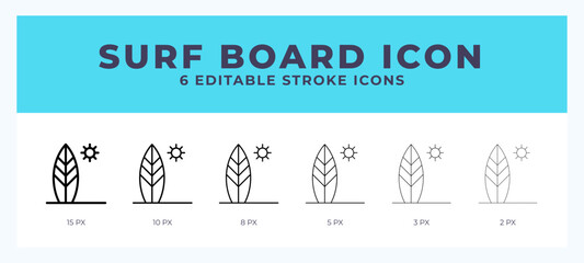 Naklejka na ściany i meble Surf board icon with different stroke. Vector illustration.