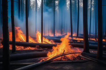 Fire Blizzard: Raging Flames of Forest Fires.  - obrazy, fototapety, plakaty