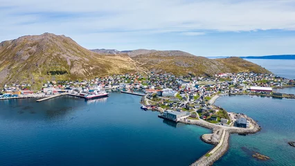 Foto op Aluminium Aerial view of norwegian town Honningsvåg in polar region Finnmark as last town before the northermost point of Europe, the North Cape © Photofex