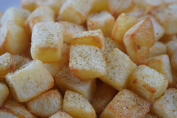 Spicy potato cut in cubes and fried, lebanese cuisine