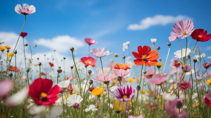 Obraz premium A colorful meadow of wildflowers under the blue sky