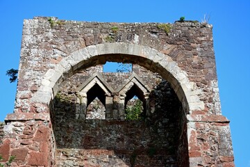 View of Rougemont Castle (also known as Exter Castle) gatehouse ruins in the city centre, Exeter, Devon, UK, Europe. - 749301265