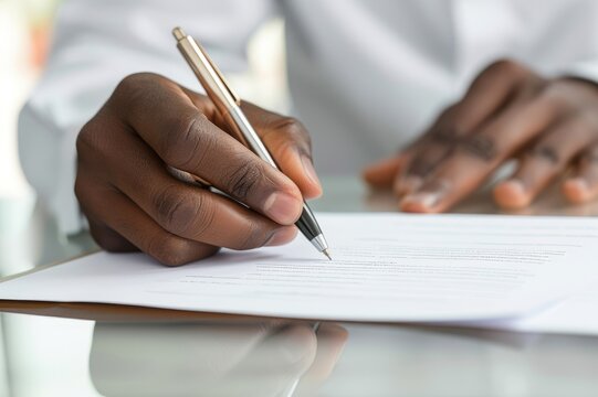 a lifestyle stock photograph of a Person writing a formal letter with a pen and paper. 