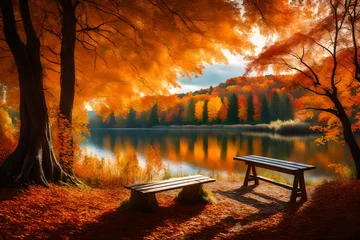 Foto auf Glas bench in autumn park © Mishal