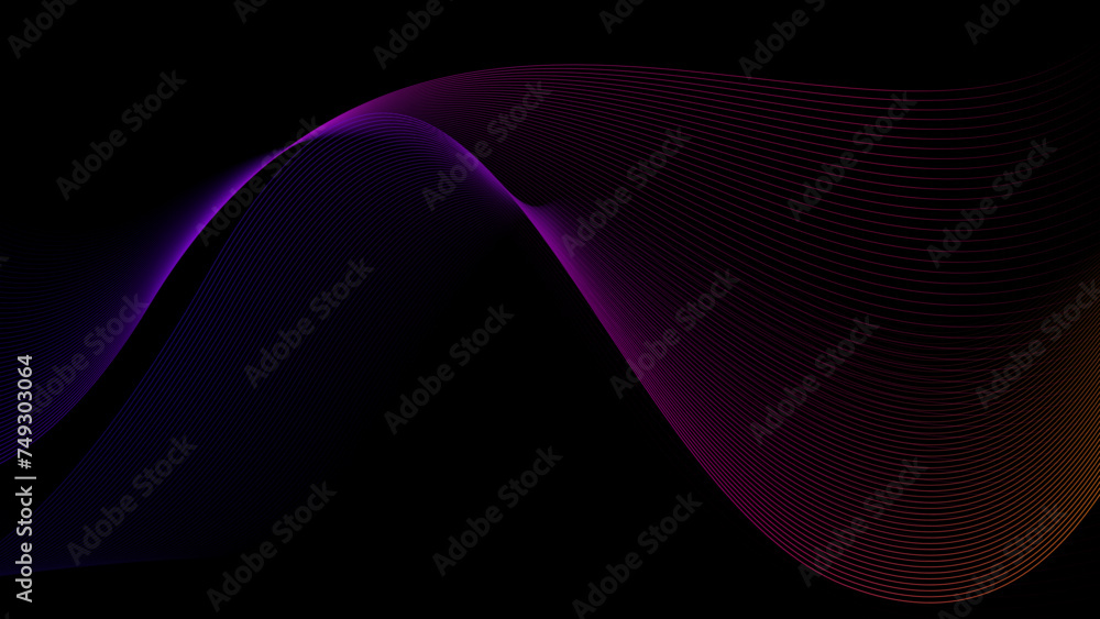 Wall mural abstract vector wave lines flowing on black background. dynamic gradient light wave design