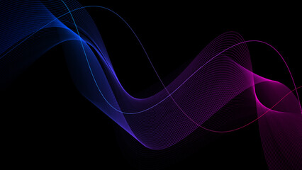 Abstract wave lines flowing on black background. Dynamic gradient light wave design for technology, digital, communication concept. Vector