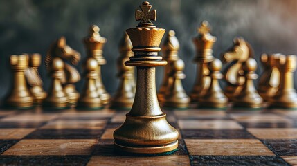 "The Golden King Chess Piece: A Symbol of Leadership and Strategy". Concept Leadership, Strategy, Chess, Symbol, Golden King Piece