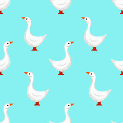 White goose. Pattern on a blue background.