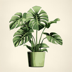 monstera potted, hand-drawn, style minimal сreated with Generative Ai