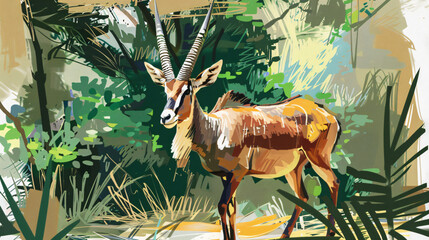 Wild horned antelope in the park