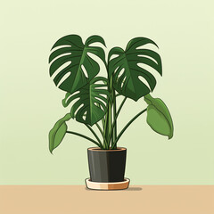 monstera potted, hand-drawn, style minimal сreated with Generative Ai