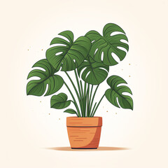 monstera potted, hand-drawn, style minimal сreated with Generative Ai