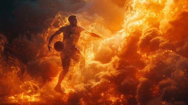 sport concept, orange color. Spot basketball. Image with copy space