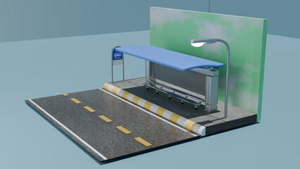 3d rendering Model of a Thailand bus stop with a bluesky background.