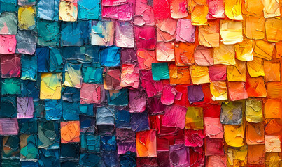 Wall covered in vibrant multicolored sticky notes creating a chaotic yet organized pattern symbolizing brainstorming, creativity, and ideas in a workspace