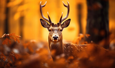 A majestic deer in a beautiful autumn forest